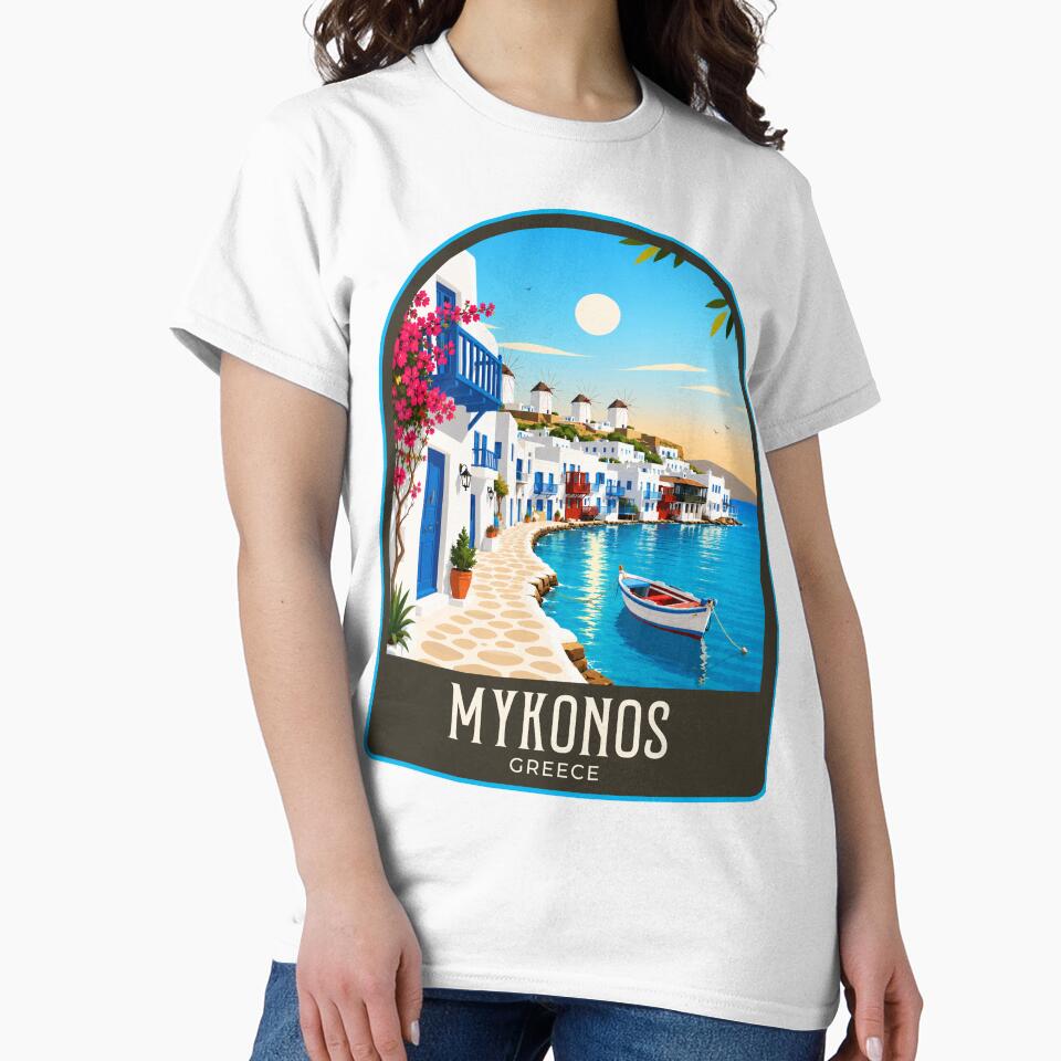 Mykonos Vintage Travel Illustration by HomeLivingCo
