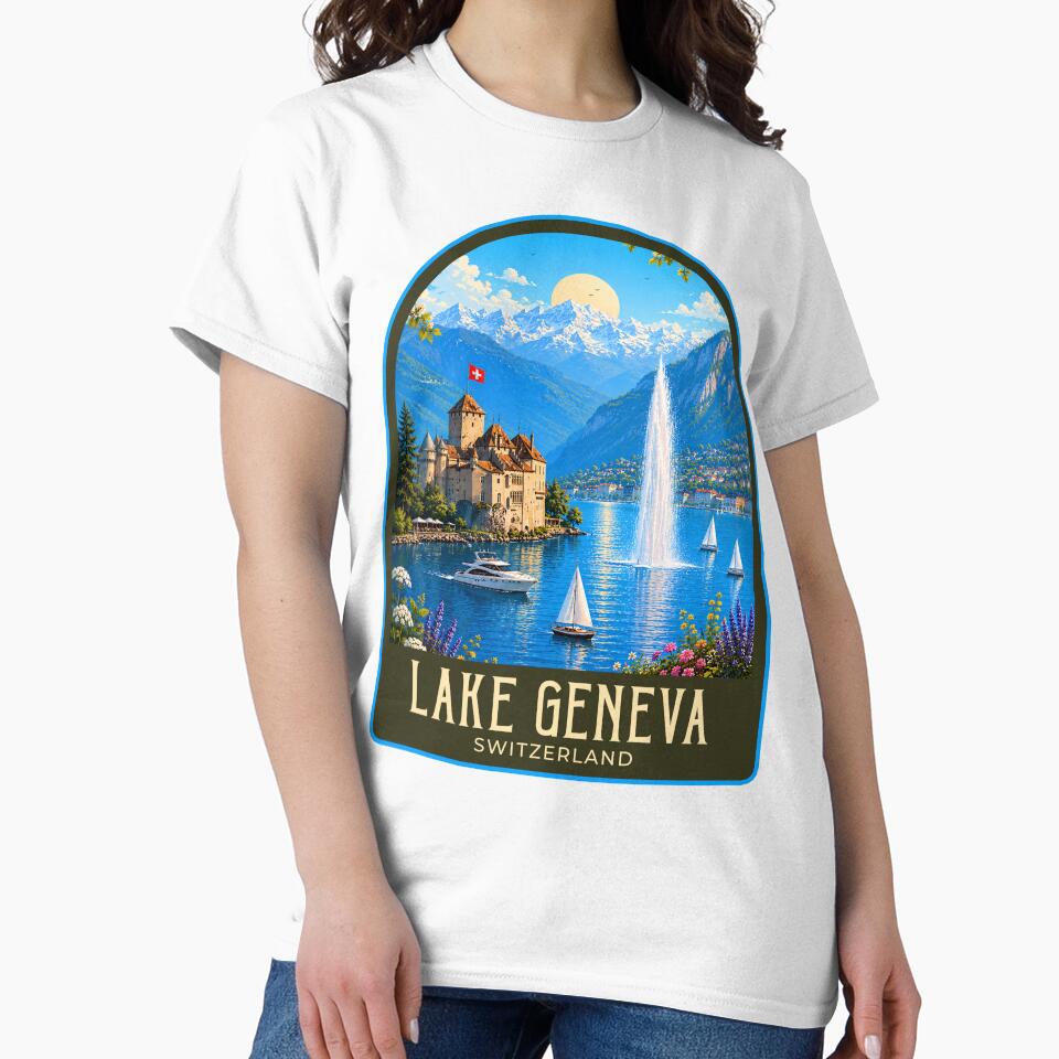 Lake Geneva Vintage Travel Illustration by HomeLivingCo