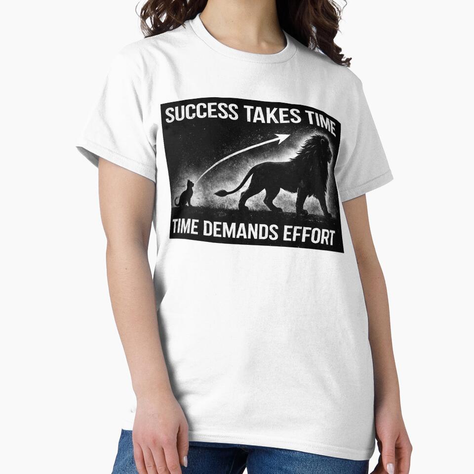 Success Takes Time Cat To Lion Transformation Motivational Streetwear Design by apex.vibe
