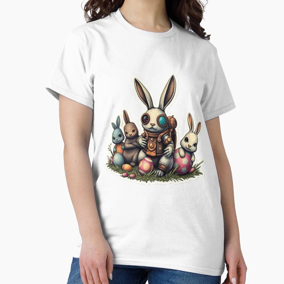 Cute Easter futuristic bunnies in the grass with eggs sticker,Happy Easter,Easter Day,Cute Easter by Expressions-Sel