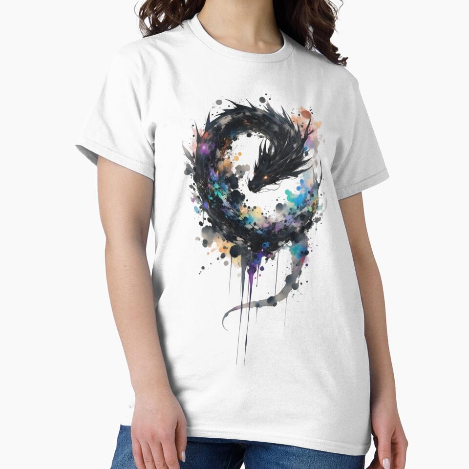 Cosmic Shadow Dragon Watercolor Art | Celestial Fantasy Dragon Spiral Design by Dyan4