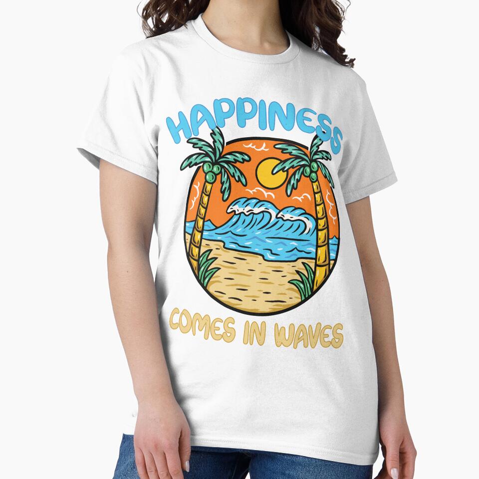 Happiness Comes in Waves, Beach Vacation Vibes by Surfer Dave Designs