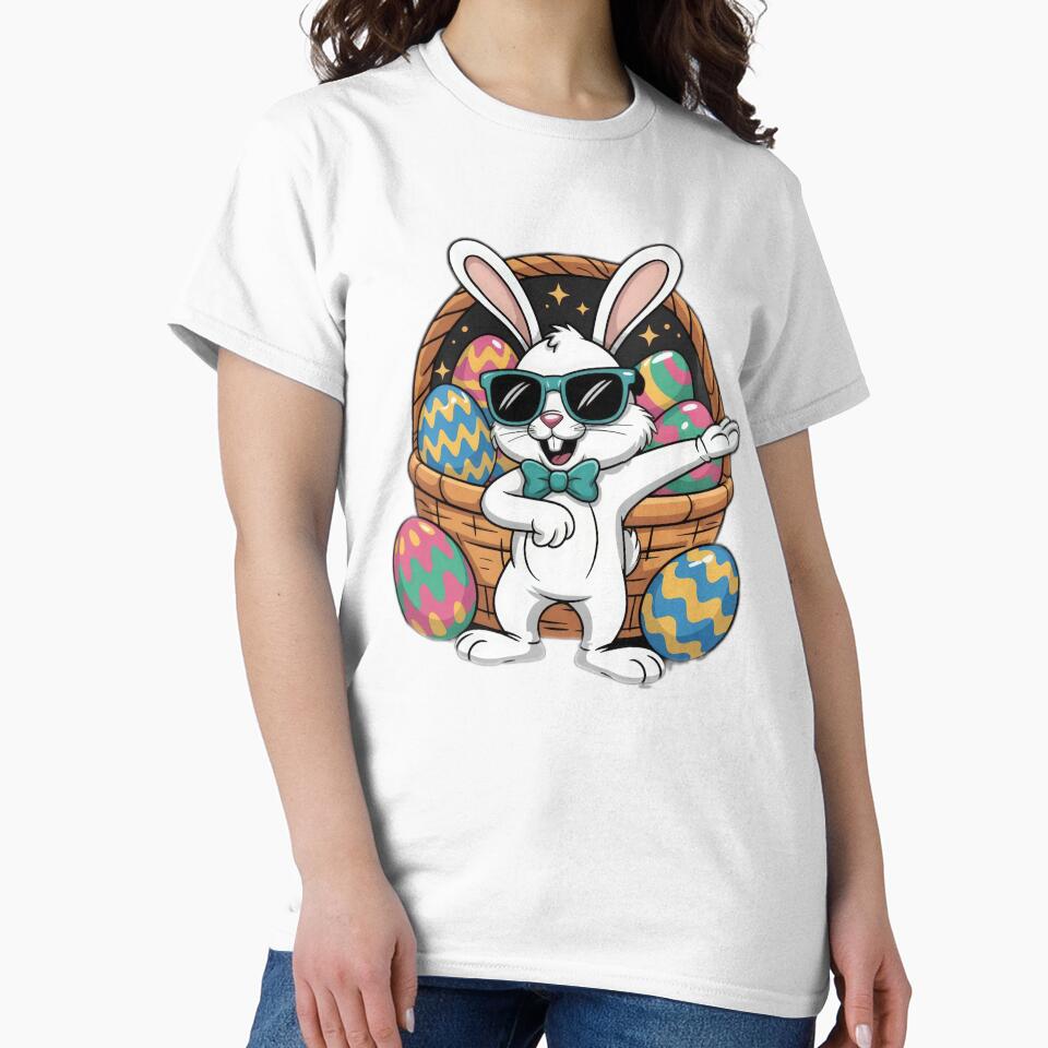 funny easter cute bunny with sunglasses and a basket of eggs,Happy Easter,Easter Humor,Easter Day,funny easter design by Expressions-Sel
