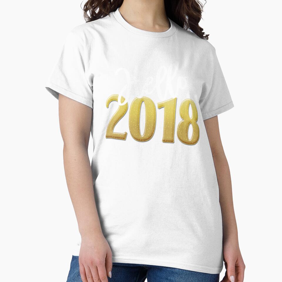 Hello 2018 T-Shirt New Years Eve Gold Champaign Tee Shirt by T-ShirtTech