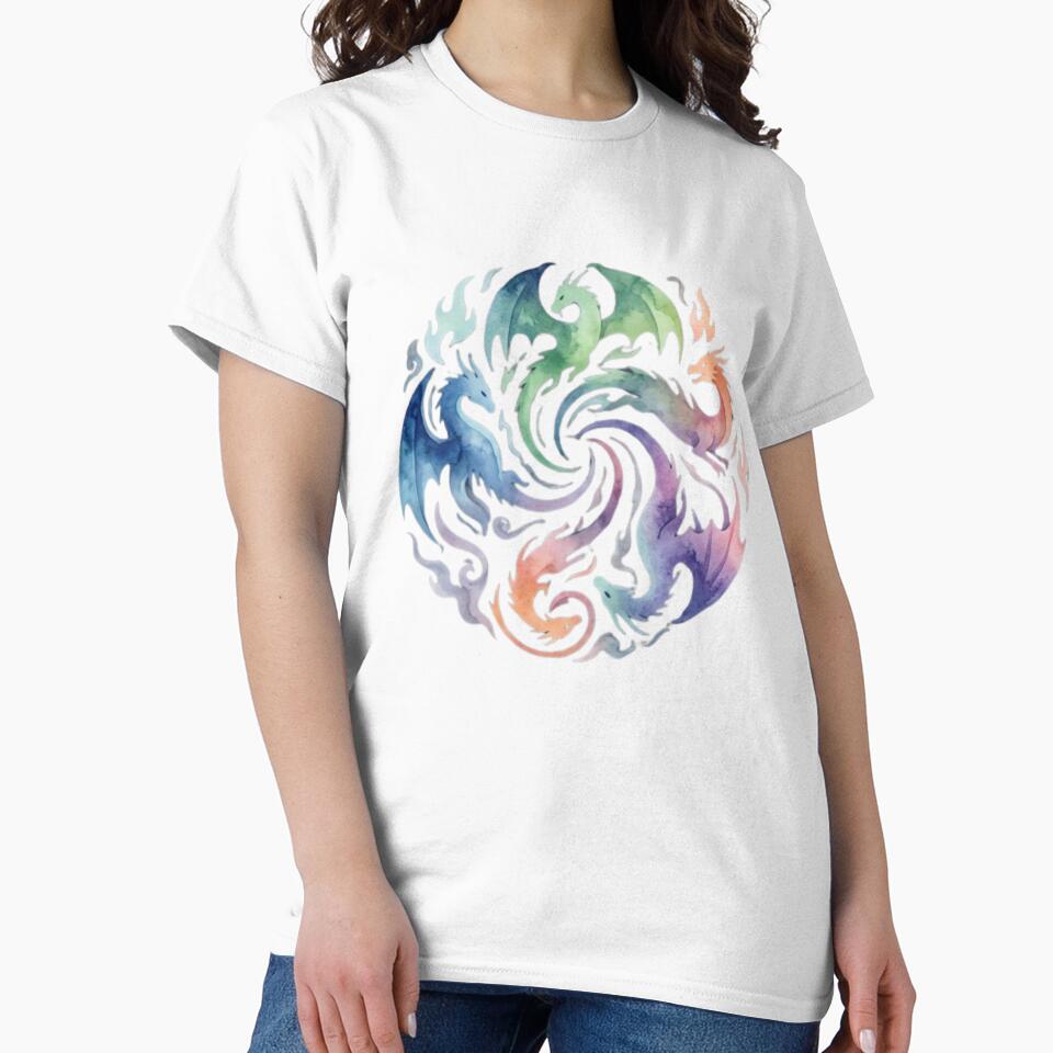 Rainbow Dragon Circle Fantasy T-Shirt by veloraastudio