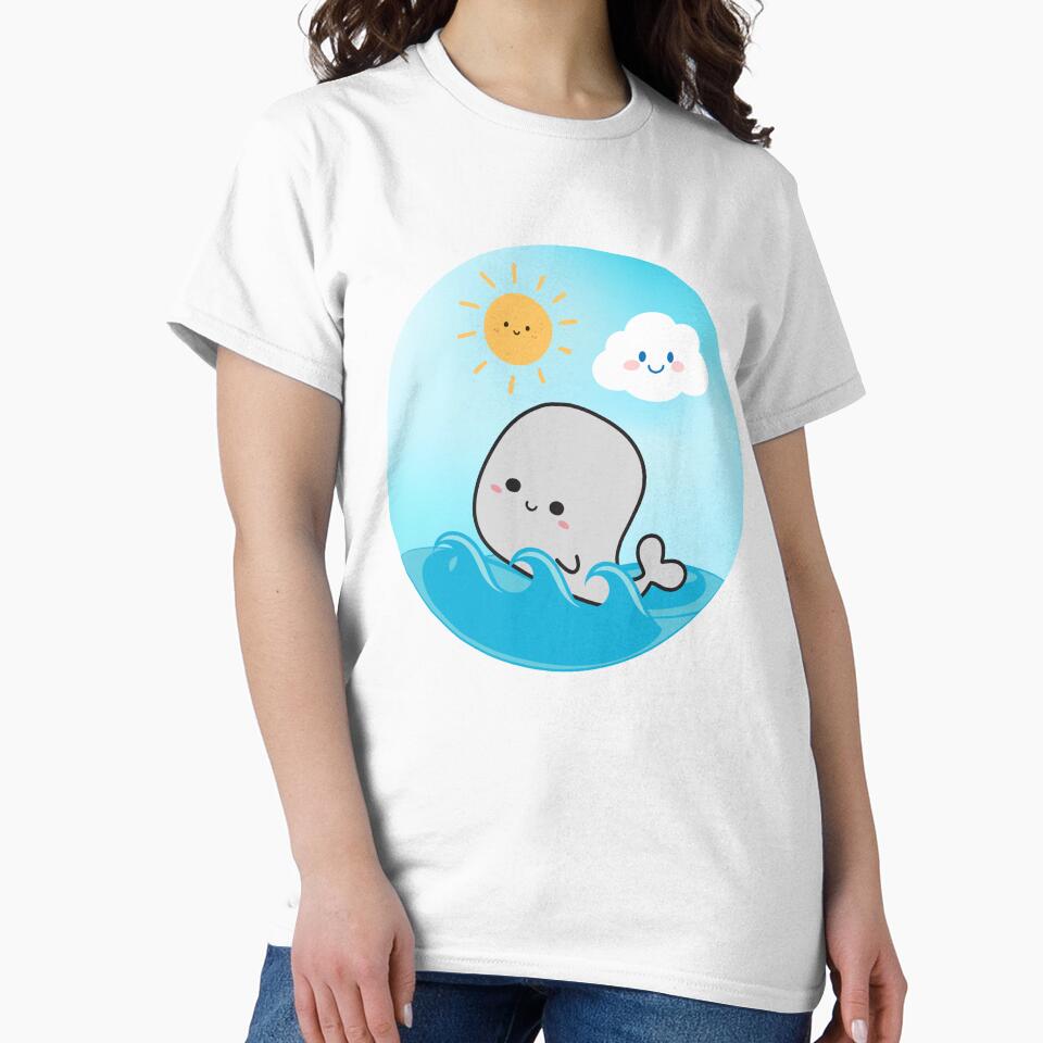 Cute Beluga Whale Swimming Cartoon Illustration by kuremureDesign
