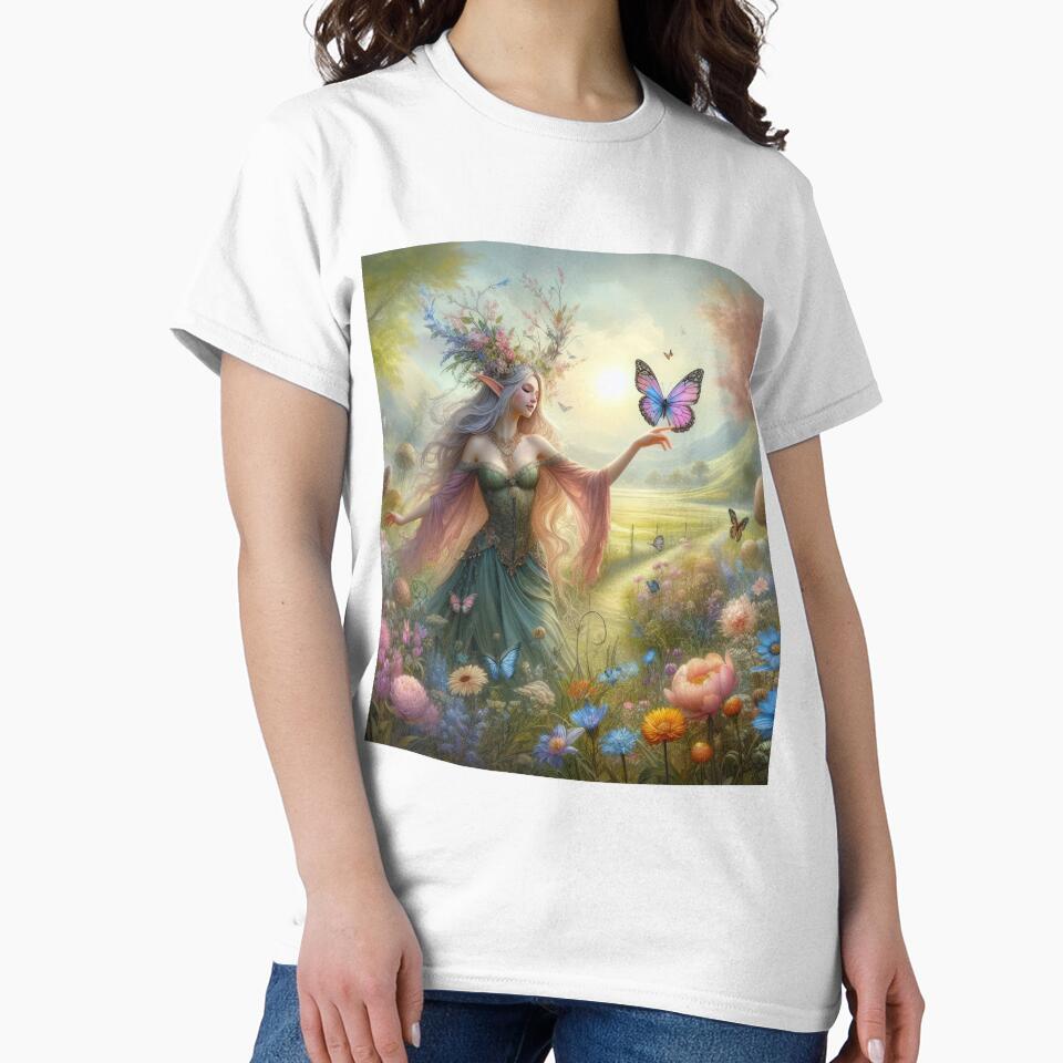 female elf with butterfly and flowers happy fantasy easter landscape by Expressions-Sel
