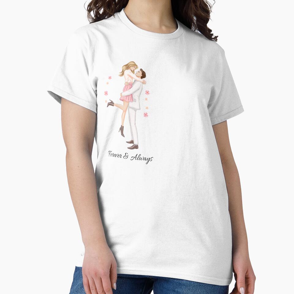 Forever and Always – Romantic Couple Illustration T-Shirt by RitaRuni1992