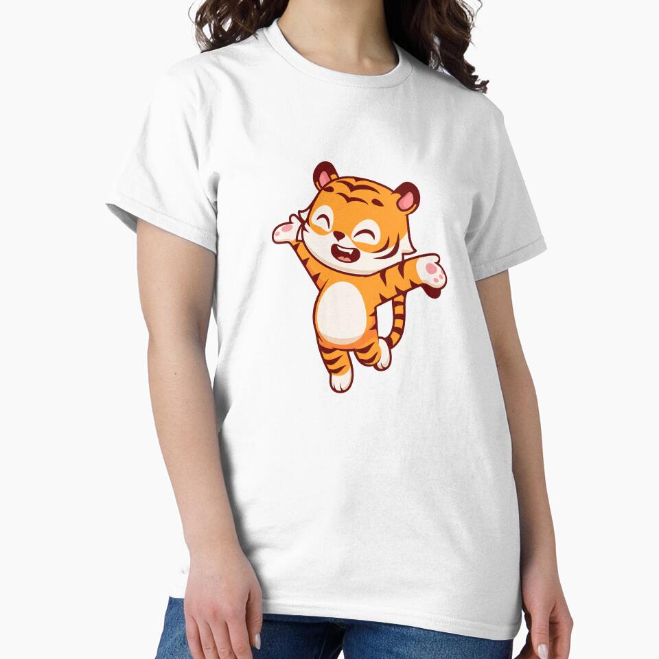 Cute Happy Little Tiger Jumping Chibi Illustration by Ulrike M 	 Werner
