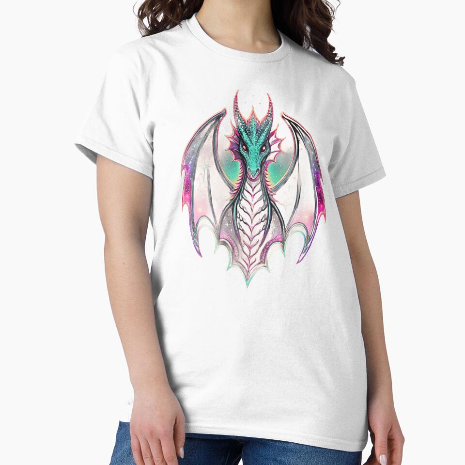 Cosmic Neon Dragon – Fantasy Celestial Dragon Art T-Shirt by Mousy17
