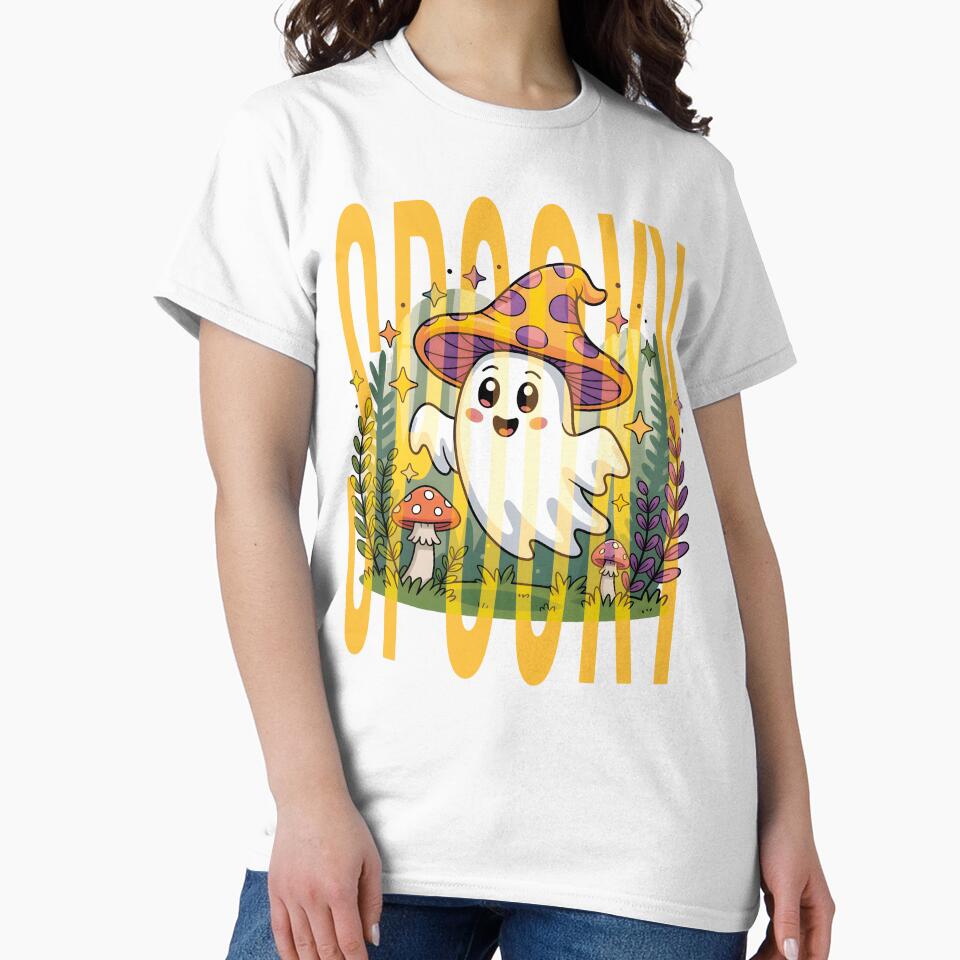 Spooky Mushroom Ghost T-Shirt | Mushroom Hat Halloween Aesthetic Tee | Whimsical Fall Graphic by al21ex