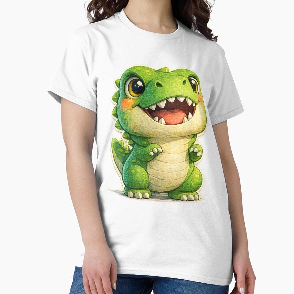 Cute Baby Dinosaur – Happy Green Chibi Dino Sticker by AlexLineArt