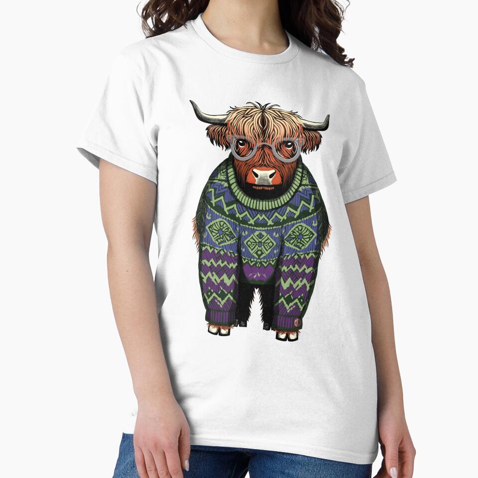 Highland Cow in Knitted Jumper – Funny Scottish Animal Gift by krisevansart