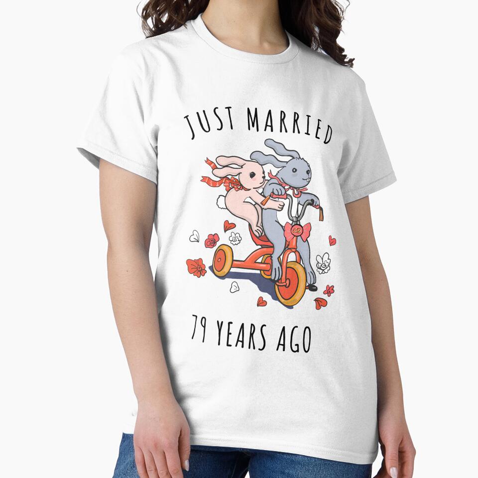 Just Married 79 Years Ago - 79th Anniversary Couple Bunnies Tee, Phone Cases And Other Gifts by MemWear