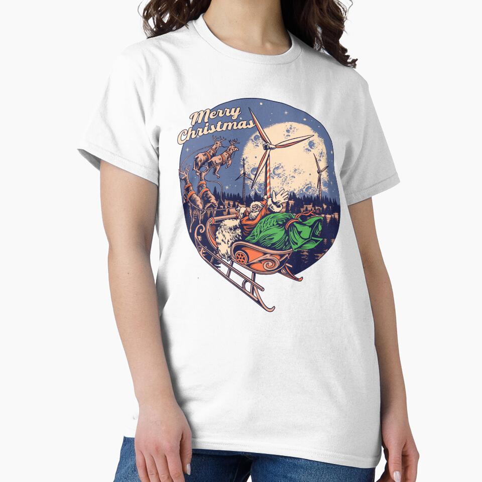 Merry Christmas Santa Sleigh Wind Turbine Retro Vintage Christmas Vector by phsycartwork
