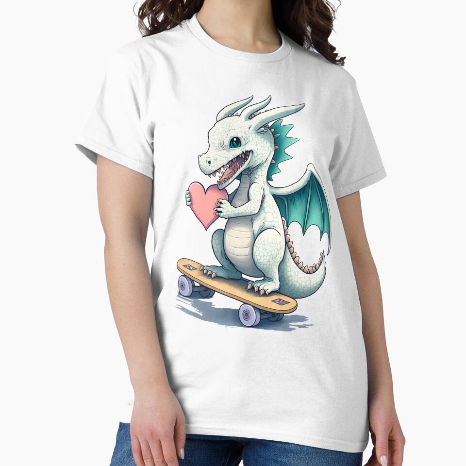 Happy dragon on a skateboard holding heart by WaveDance