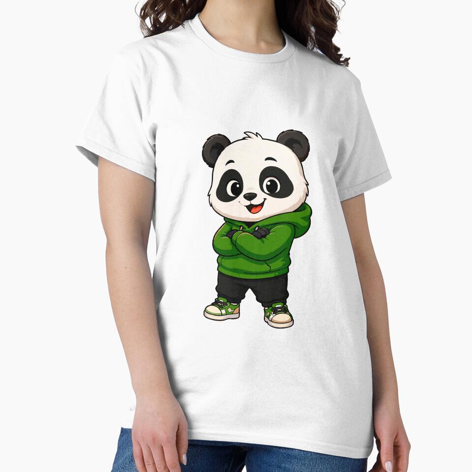 Cute Panda in Green Hoodie Cartoon Character by Krincydigitalart