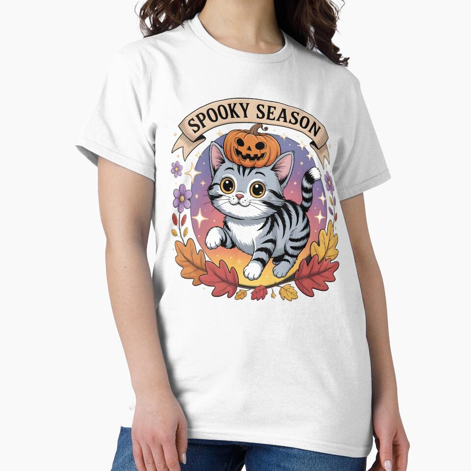 Spooky Season Adorable Ghost Kitty Pumpkin Hat T-Shirt | Spooky Halloween Kitty by al21ex