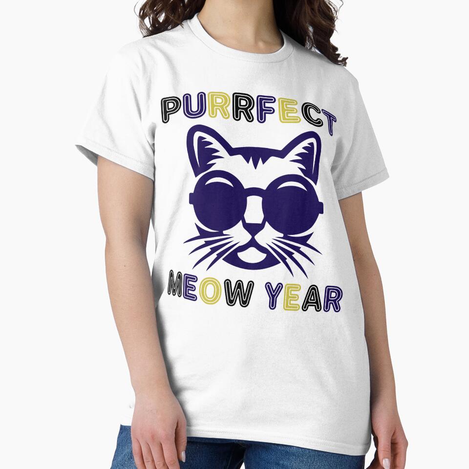 Purrfect Meow Year - Cool Cat Wearing Sunglasses ready for New Year's Eve Party (Multi-Color Dark Design) by Spiprinto