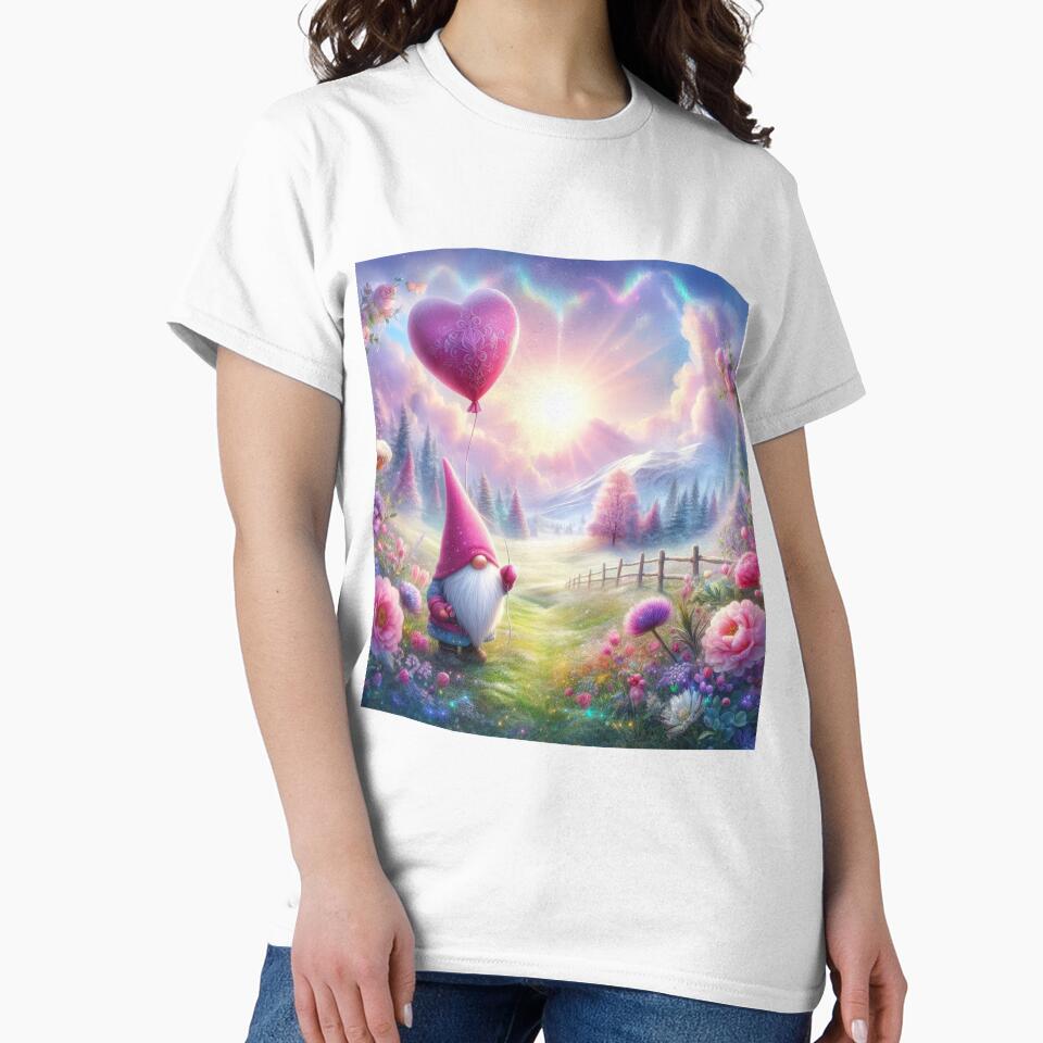 Valentines Day dwarf with a purple hat holding a heart balloon fantasy landscape,valentine art,valentine design by Expressions-Sel
