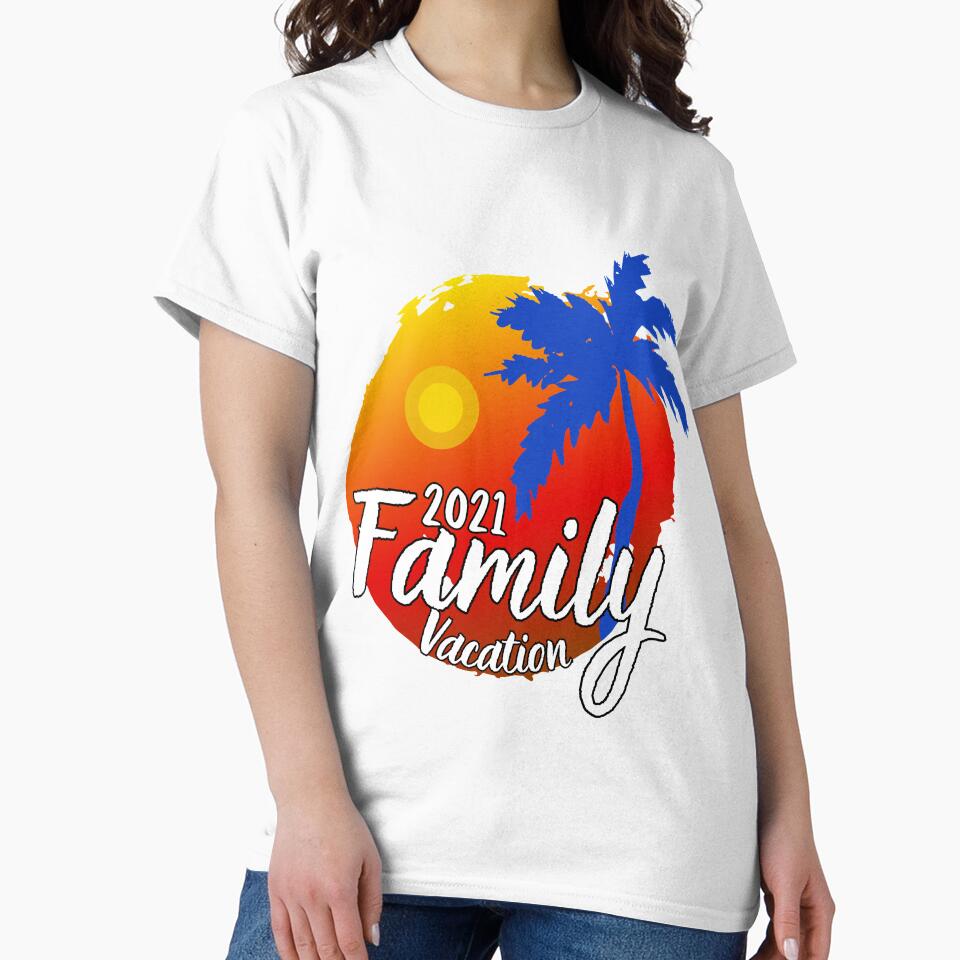 Family Vacation 2021 Red and Yellow Beach Sunset and Coconut Tree 2 by MyPrintCharming