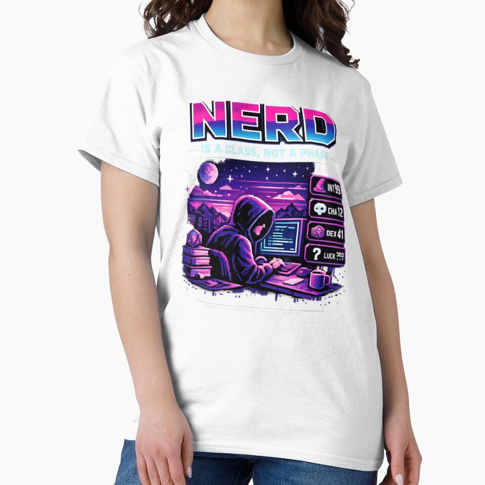 Nerd Is a Class Not a Phase – Gamer Coder RPG Retro Neon Design by MartBook