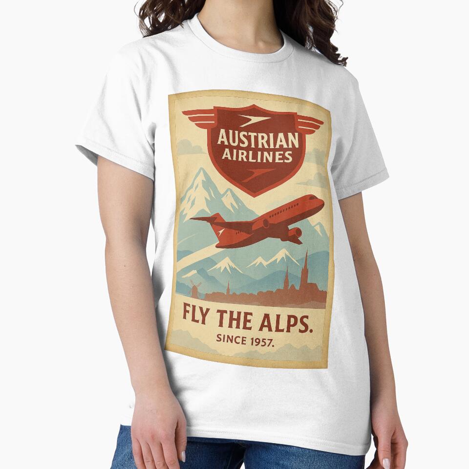 Austrian Airlines Vintage Poster Fly the Alps by Skyframe Aviation
