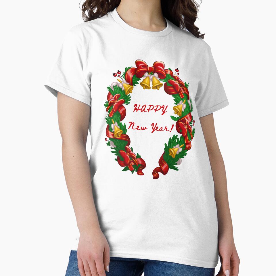 Happy new year decorative wreath and bow and with jingle bells by AnnaRuz