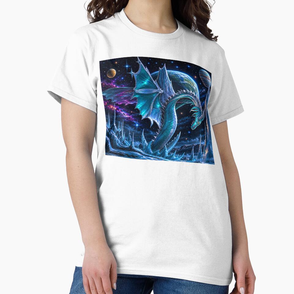 Cosmic Ice Dragon – Celestial Fantasy Creature in a Frozen Alien World by Extravanganzza
