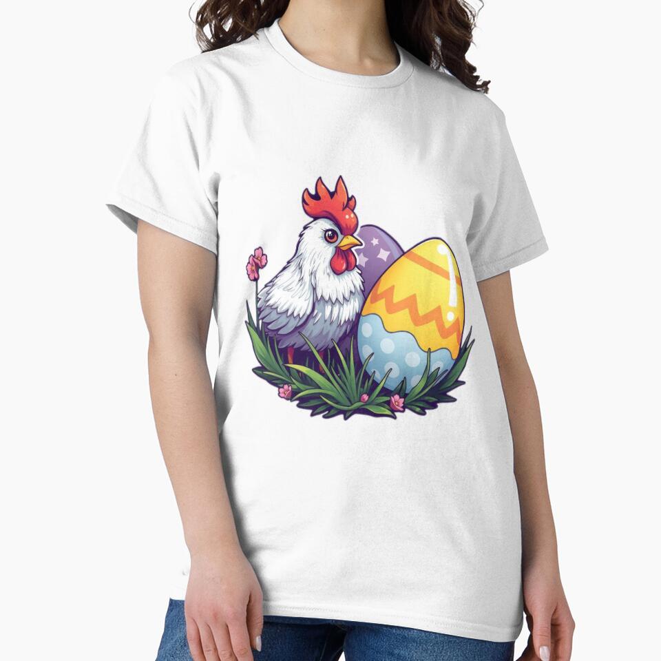 cute Easter chicken with colored eggs Sticker,cute easter,Happy Easter,Easter Day,easter illustration by Expressions-Sel