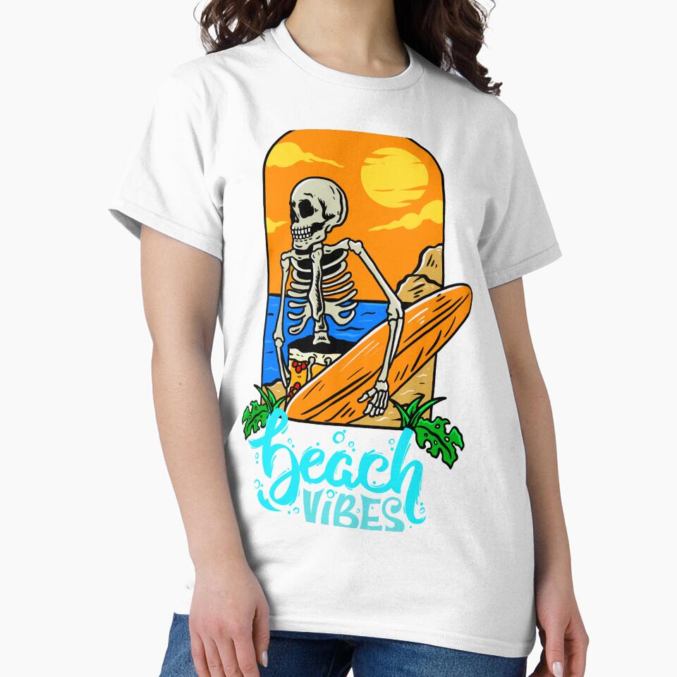 beach vibe T shirts, beach party skeleton T shirts, summer  t-shirts by BLUE  bubble