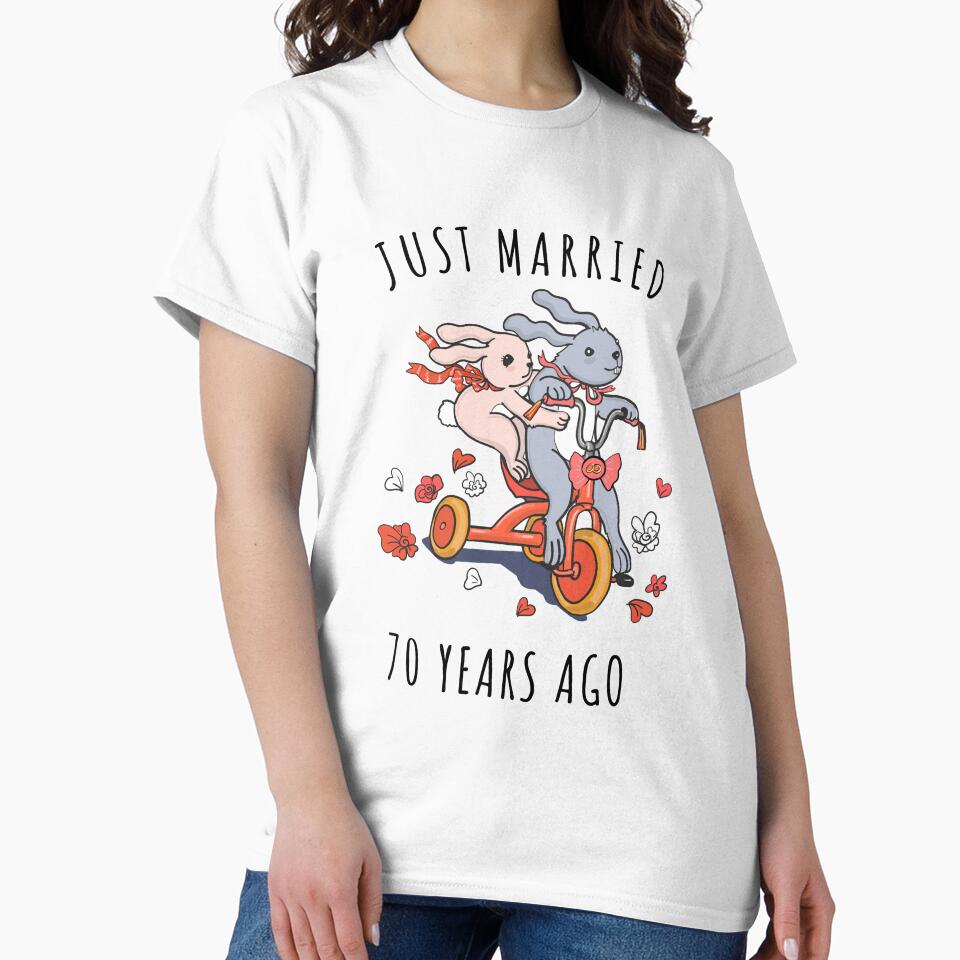Just Married 70 Years Ago - 70th Anniversary Couple Bunnies Tee, Phone Cases And Other Gifts by MemWear