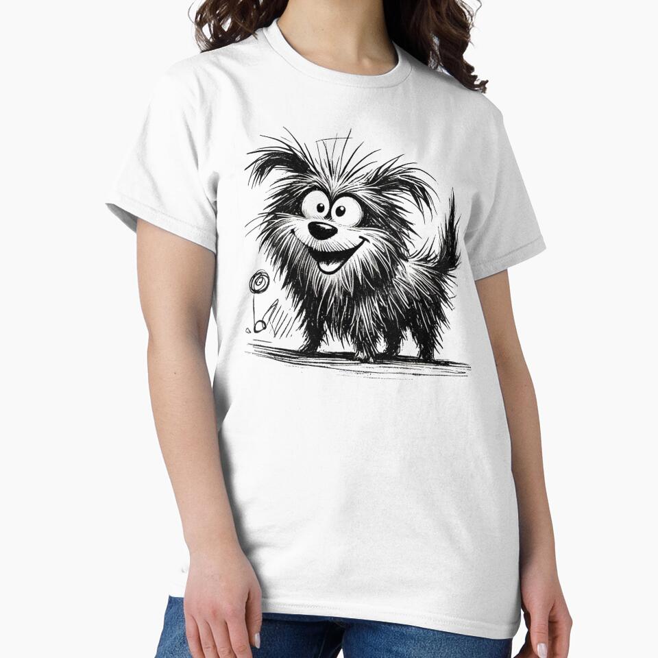 Funny Messy Black and White Dog with Flower by Blink Art Studio