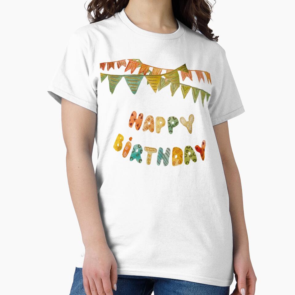 Happy birthday letters colorful flags a watercolor by Yana Mustafina | Boho Soulful Designs