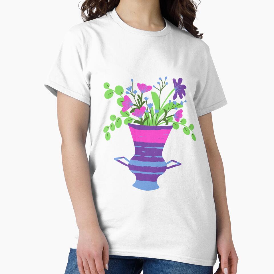 Purple, blue and pink flowers in a vase. by moxdesign