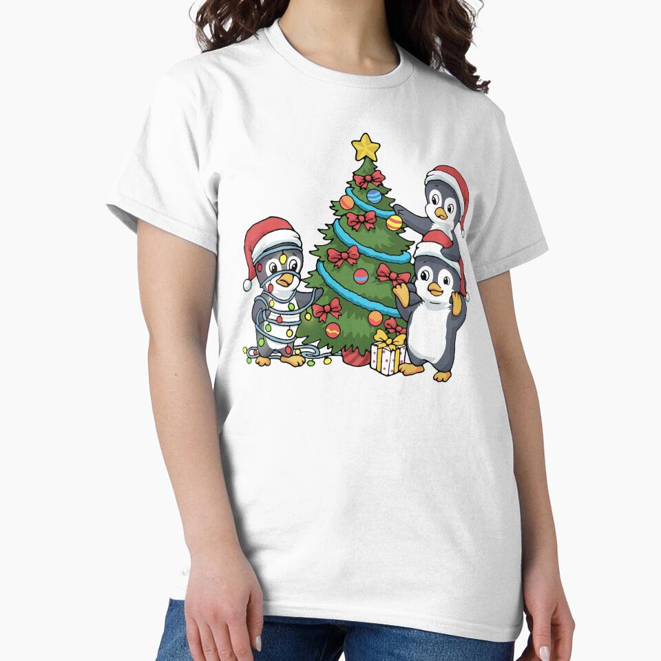 Christmas Penguin Gift Kids Christmas Tree Presents Penguin by DSWShirts