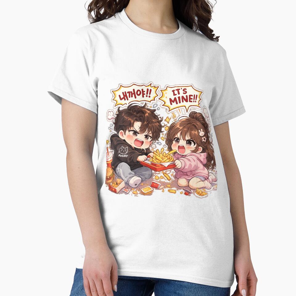 Funny Chibi Couple Fighting Over the Last French Fry | Cute Kawaii Food Lover Sticker by J&J's Creation