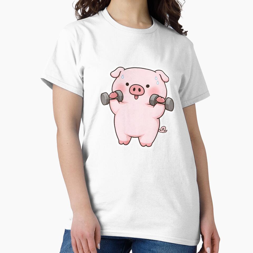 Cute Gym Pig Sticker, Kawaii Pig Lifting Weights, Adorable Fitness Animal by Talinowe