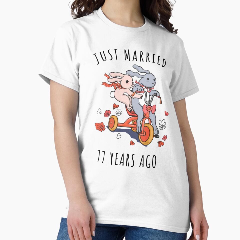 Just Married 77 Years Ago - 77th Anniversary Couple Bunnies Tee, Phone Cases And Other Gifts by MemWear