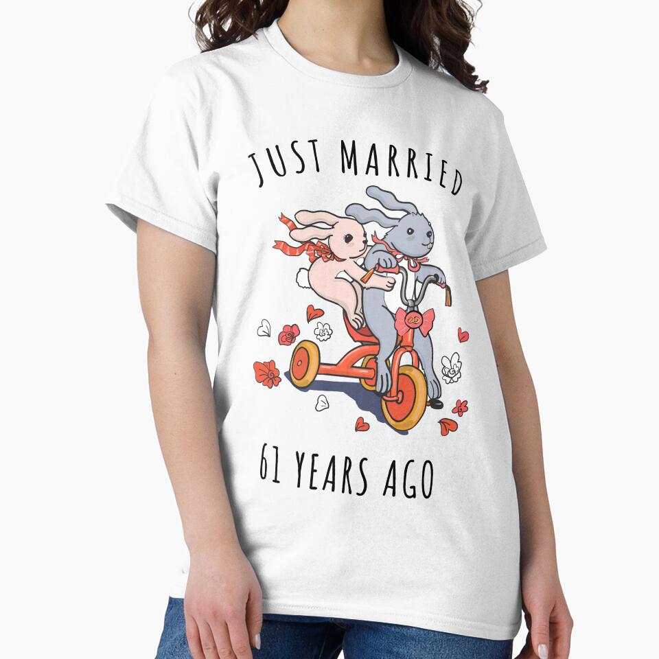 Just Married 61 Years Ago - 61st Anniversary Couple Bunnies Tee, Phone Cases And Other Gifts by MemWear