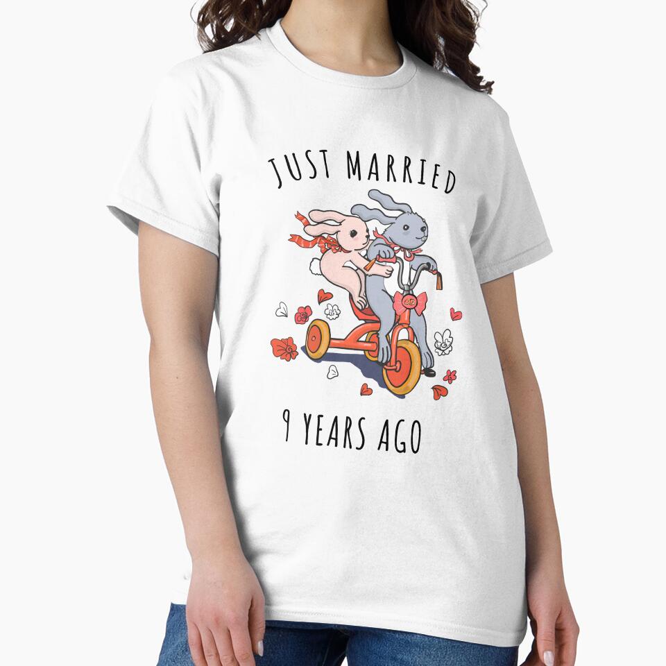 Just Married 9 Years Ago - 9th Anniversary Couple Bunnies Tee, Phone Cases And Other Gifts by MemWear