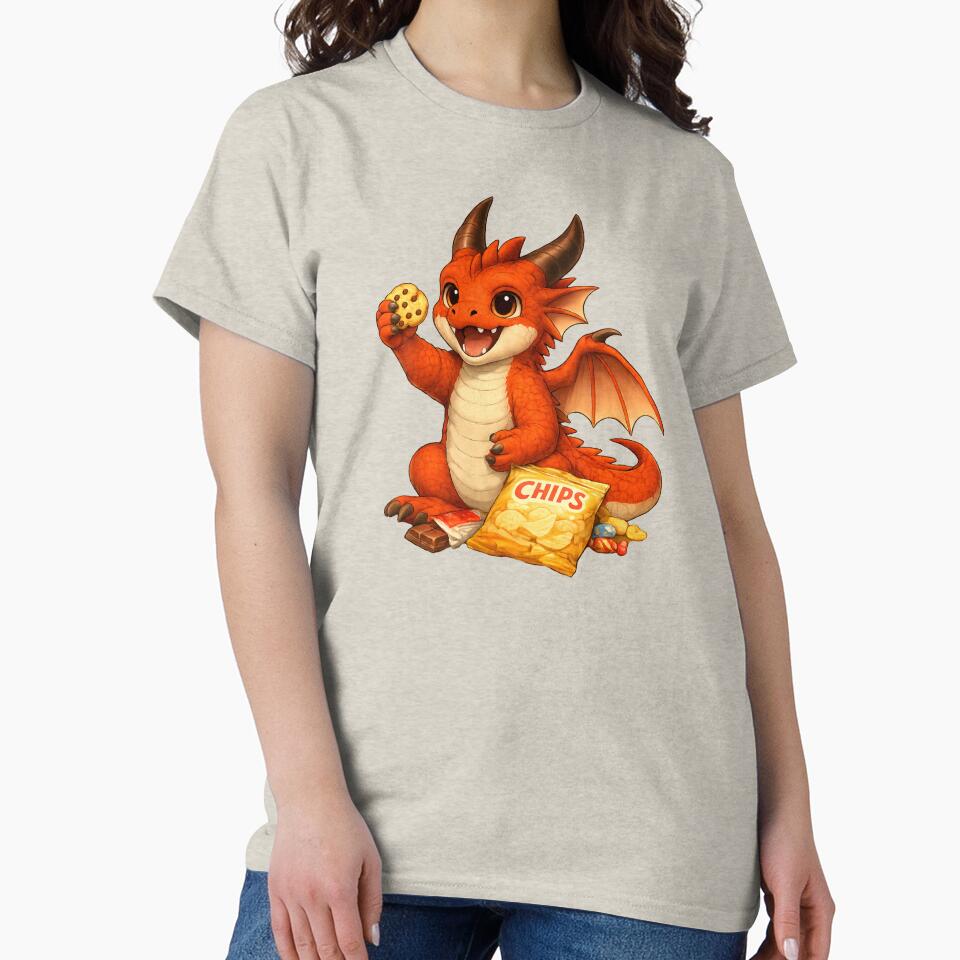 Cute Snack Dragon Eating Cookies & Chips by Hatchling Hollow