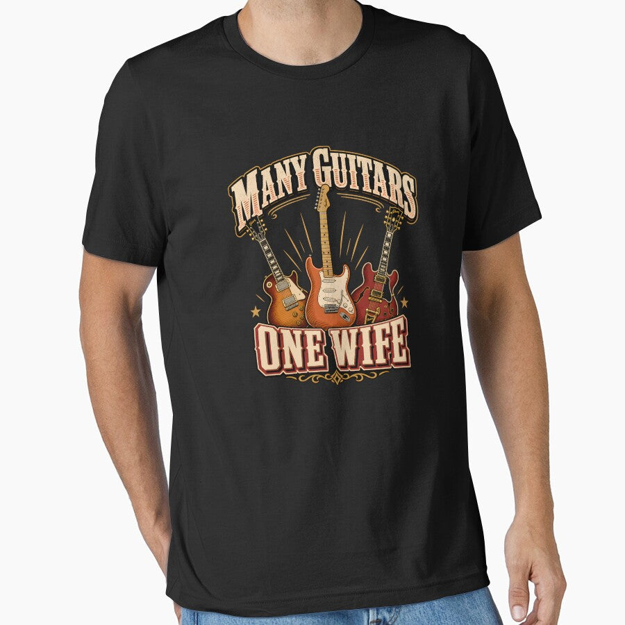 Many Guitars One Wife , T-Shirt Guitar Player Shirt by Hannah  Pillic
