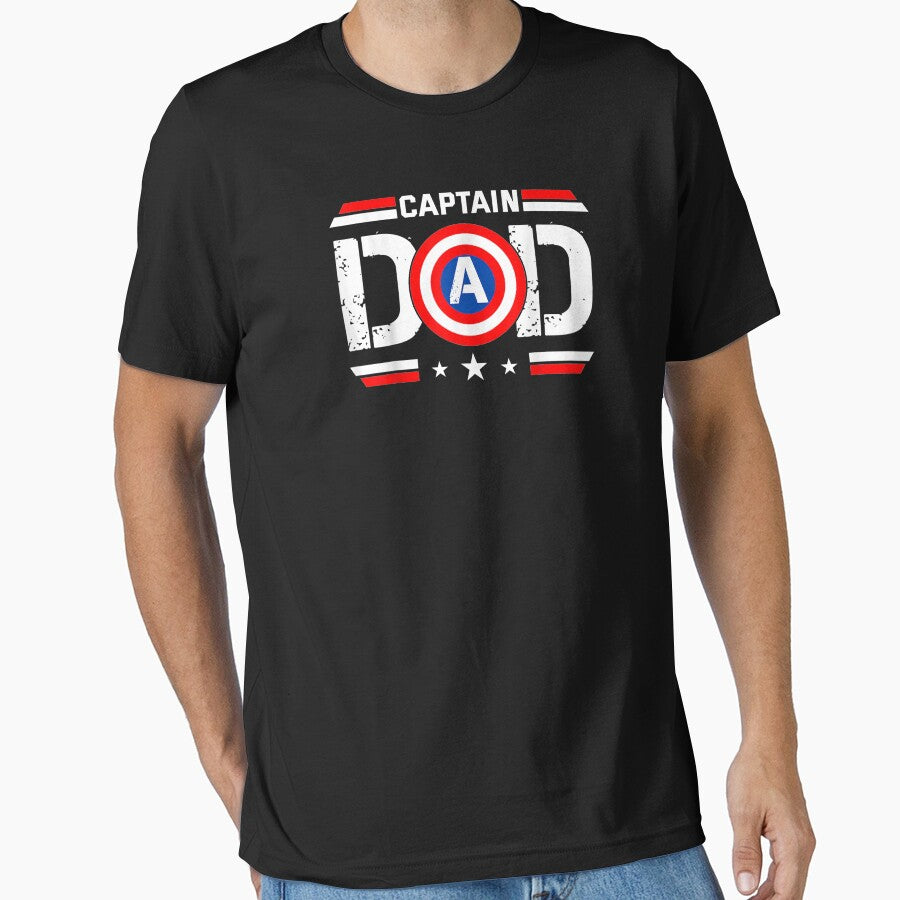 Captain Dad Superhero Funny Men Fathers Day Vintage Dad T-Shirt by Happy-Luxemb