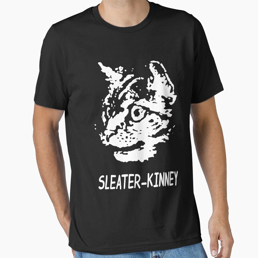 Art Cat Retro Sleater Kinney Music Band Sticker Essential T-Shirt by JenniferBrister