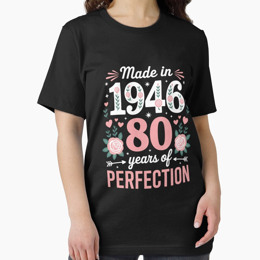 80 Year Old Made in 1946 Floral 80th Birthday Women T-Shirt by catsdothingz