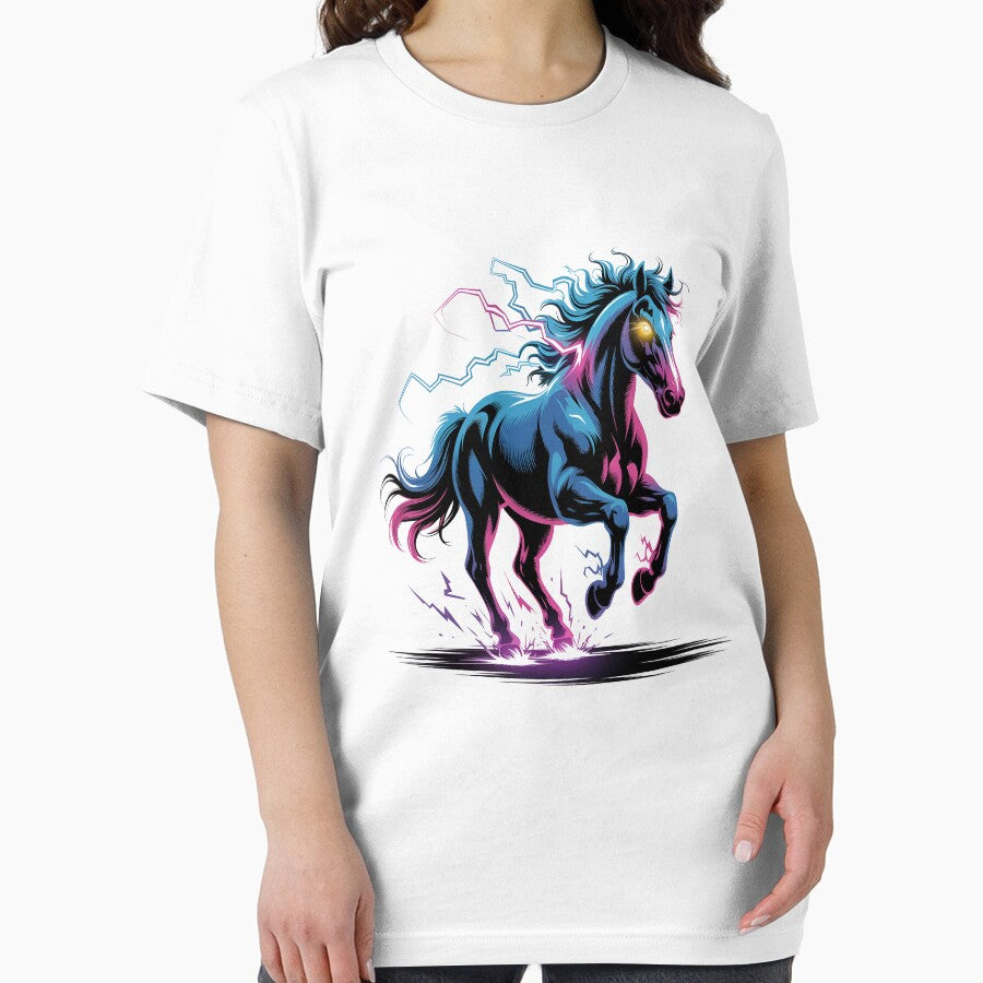 Neon Cosmic Horse – Vibrant Galaxy Glow Running Horse Design by RBToper
