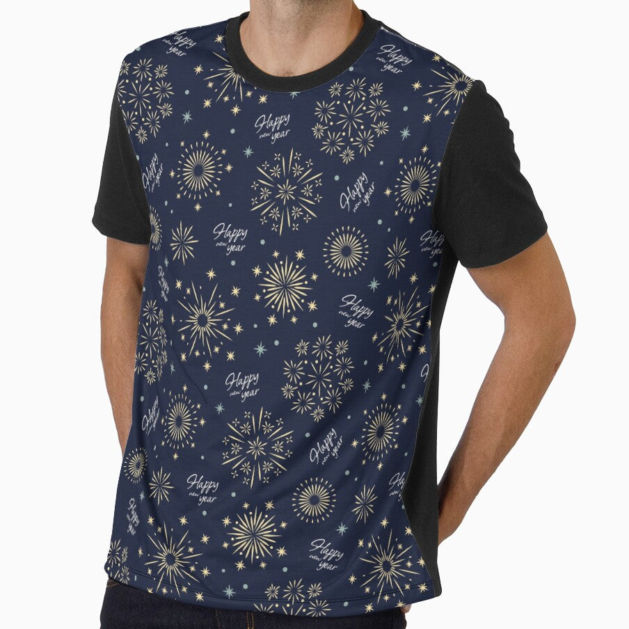 New Year's Eve modern and abstract fireworks, dark blue. Happy New Year! by InkofNocturna