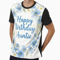 Happy Birthday Auntie – Blue Floral Gold Watercolor Wreath by EmeraldeaArt
