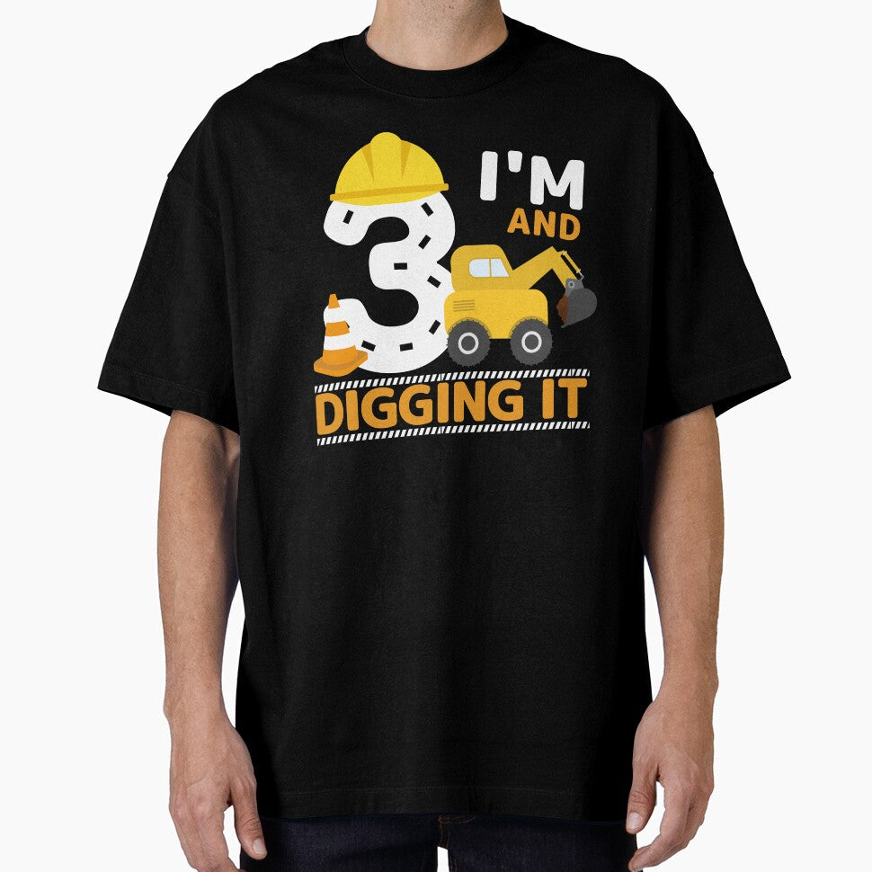 Construction Theme Kids Party - Im 3 and Digging It -  3rd Birthday Gift - Construction Excavator by GlazifiedArts